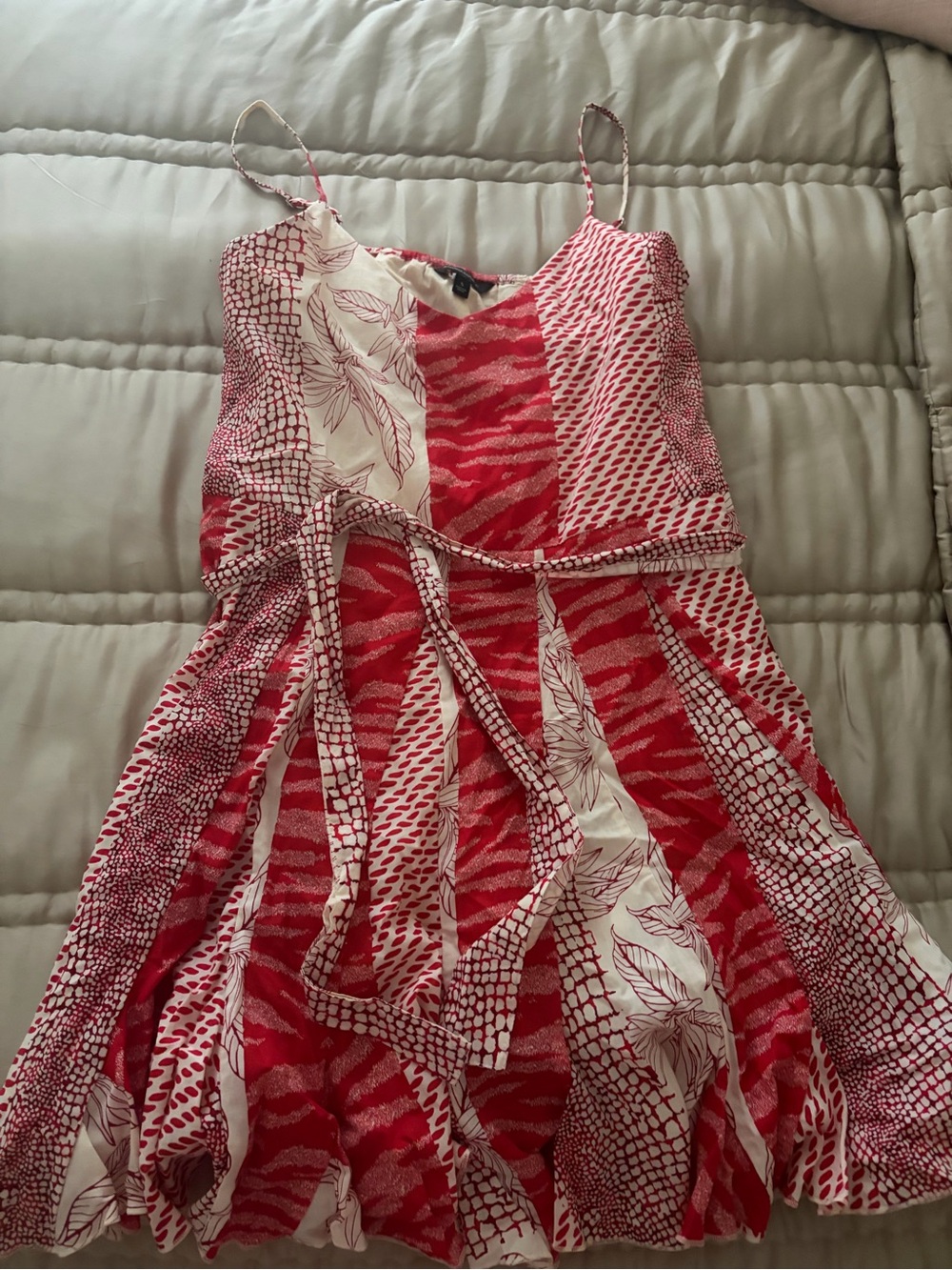 Women’s Red Patterned Sundress with Tie Waist